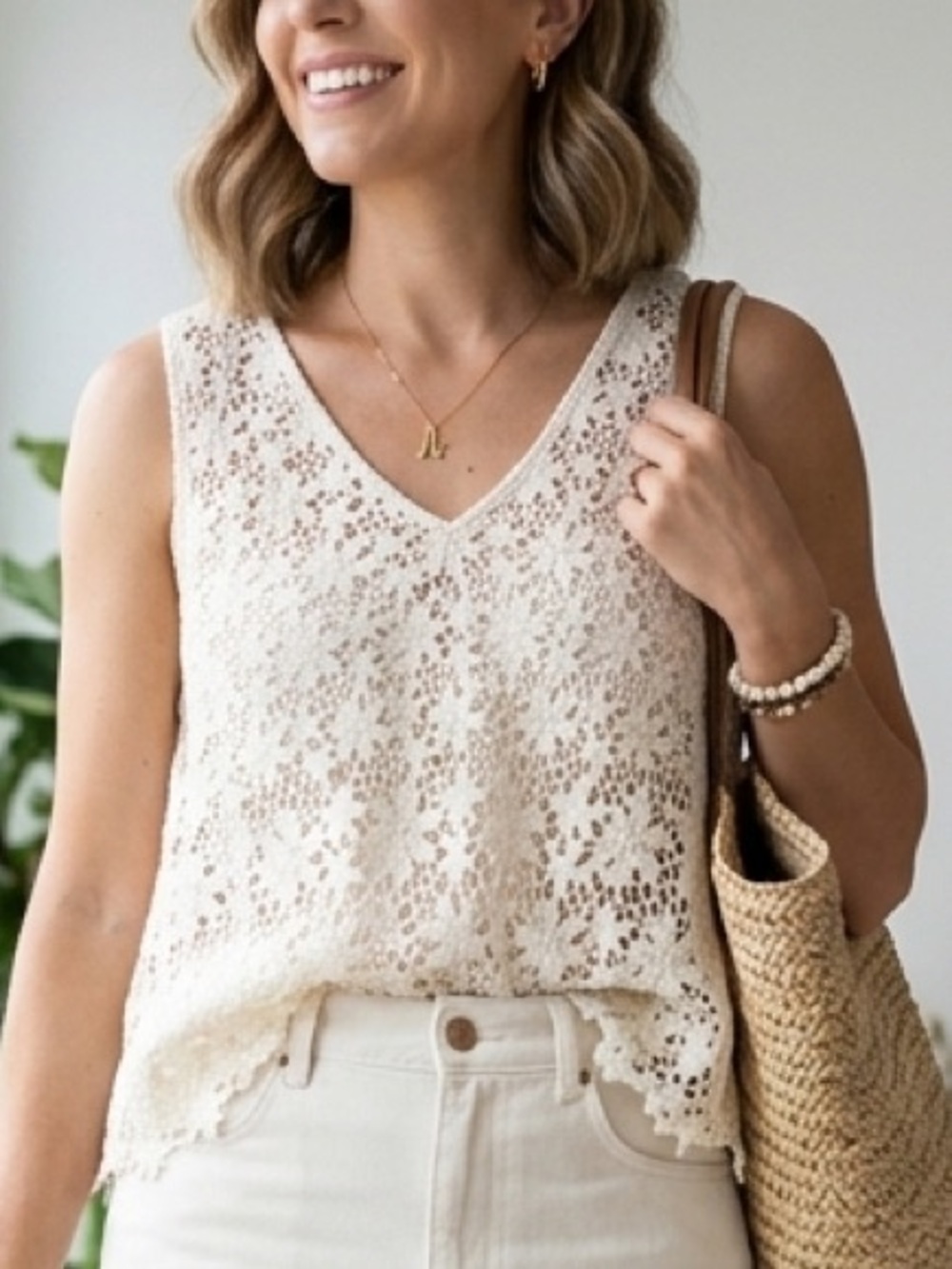 & Other Stories Cream Floral Crochet Top Size Small - Picture 3 of 9